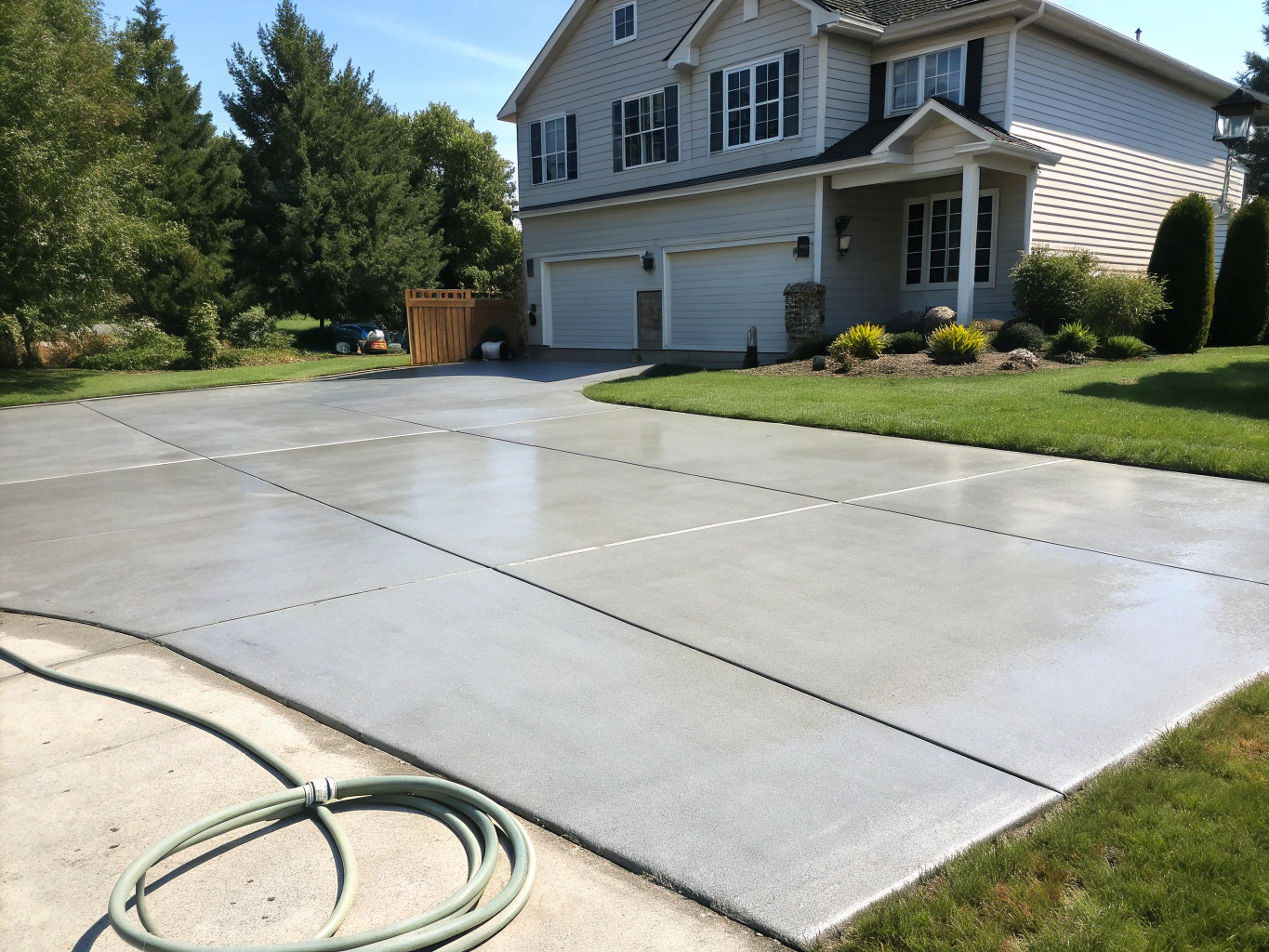 Pressure cleaned residential concrete driveway in Dallas Fort Worth