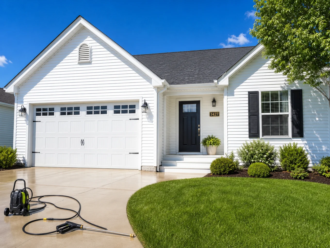 House exterior siding being safely washed