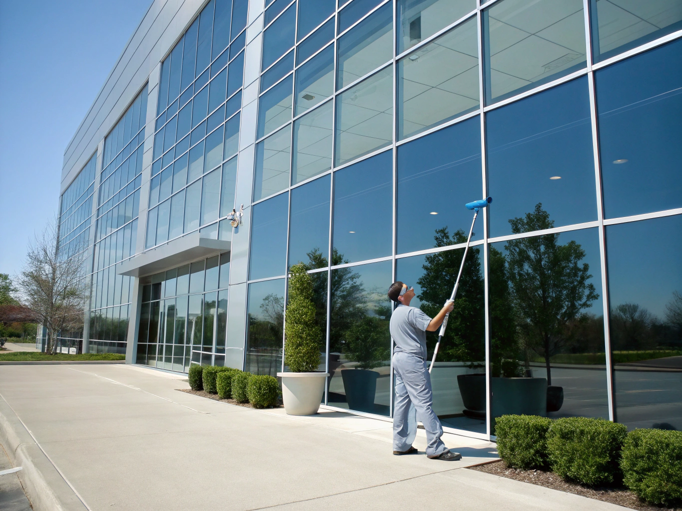 Horizon View technician using precision squeegee technique on clean windows of a Keller North Texas residence
