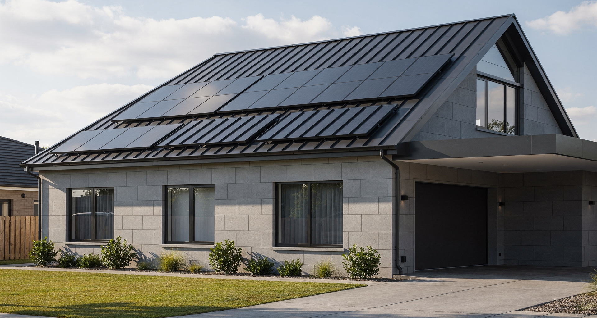 Glistening clean solar array on luxury home roof following professional detailing
