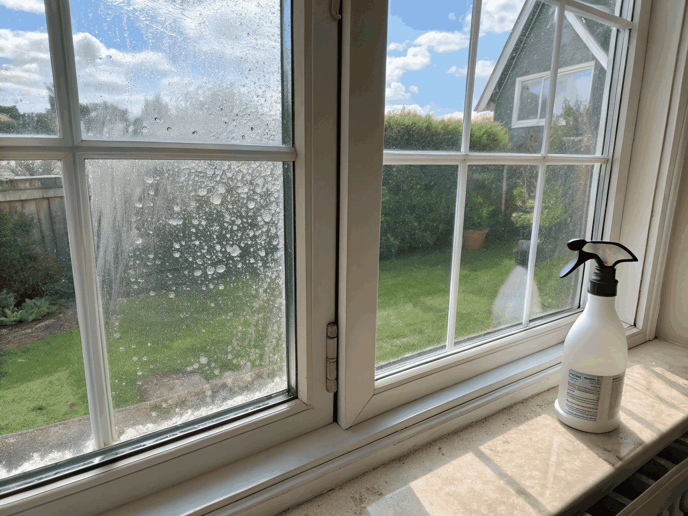 Heavy calcium mineral haze removed from shower enclosure