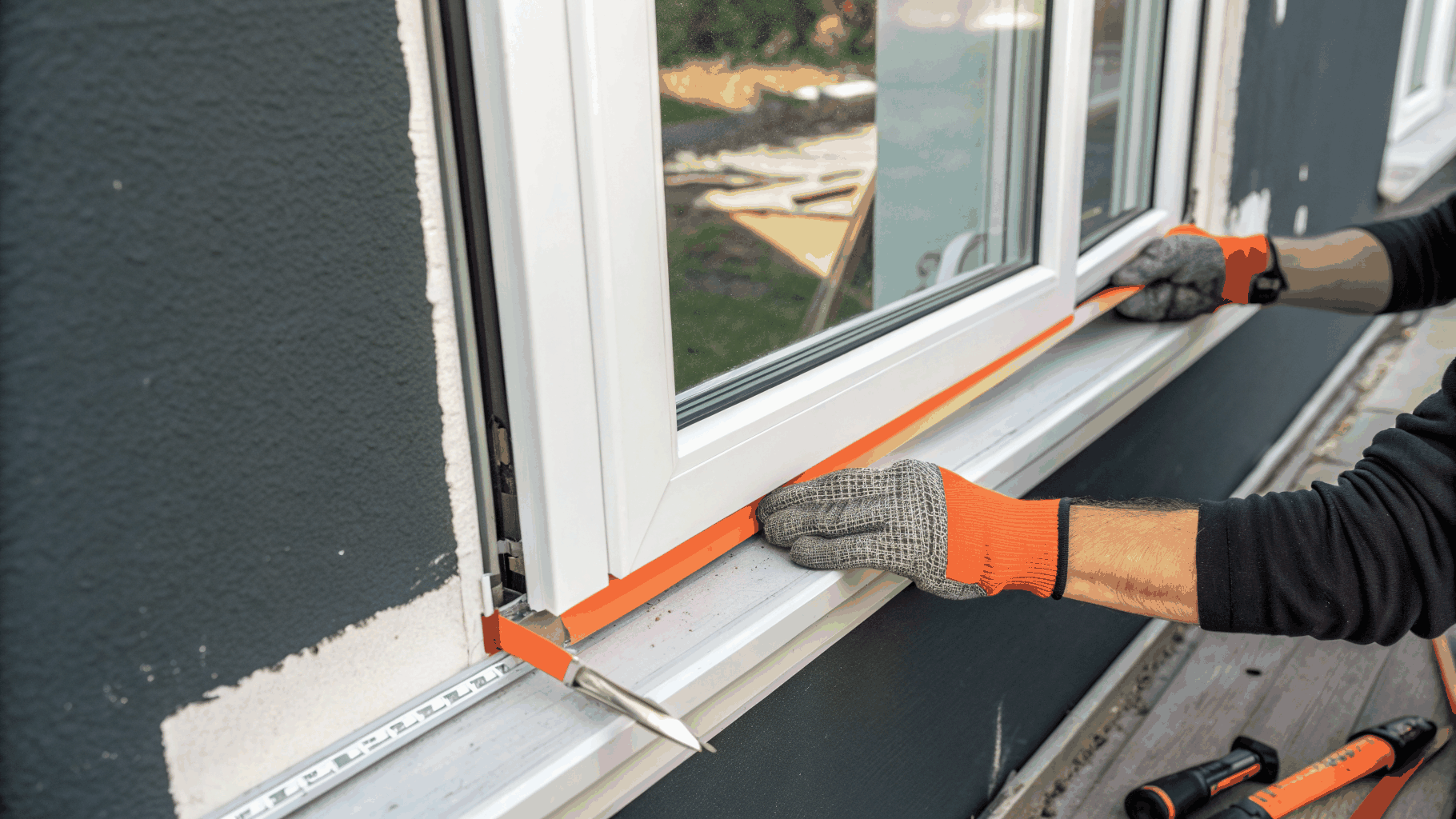 Technicians installing energy-efficient replacement windows