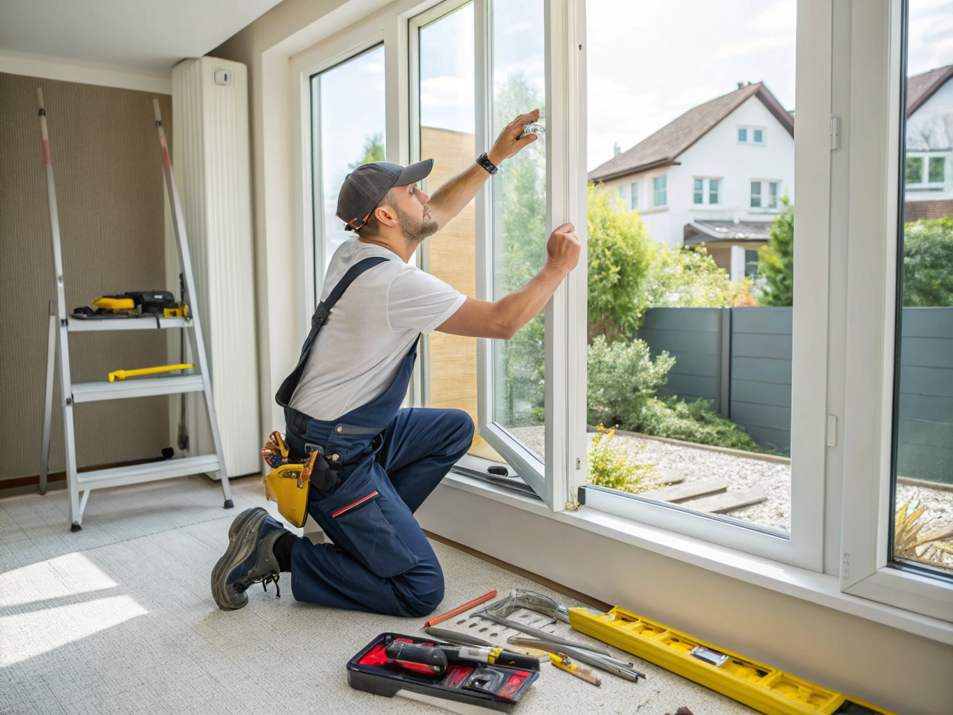 Professional technician installing a replacement window